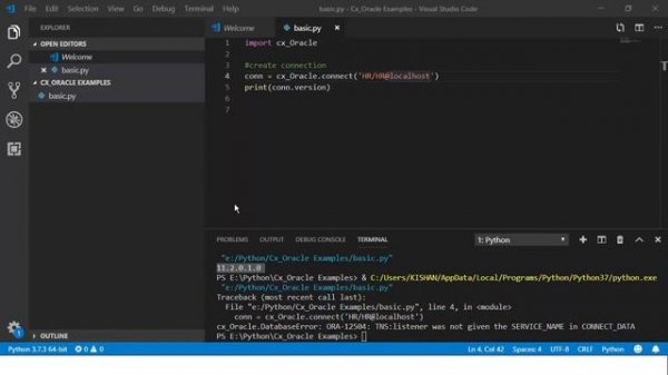 Python Programming | Connect to an Oracle database from python