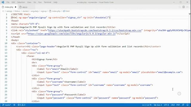 AngularJS PHP Mysqli Sign Up with form validation and list records смотреть онлайн