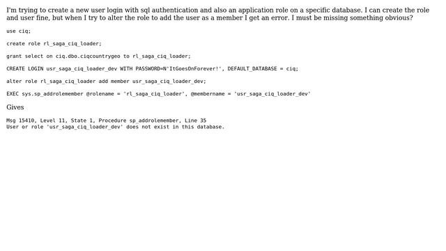 Databases: Can't add server user to database role смотреть онлайн