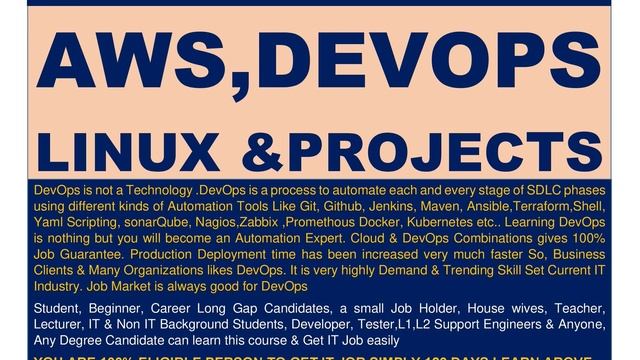 hands on one to one training program on AWS,DEVOPS,LINUX & PROJECT IMPLEMENTAION смотреть онлайн