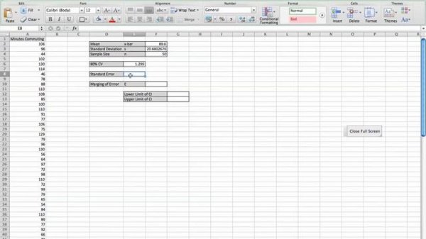 Confidence Interval for Quantitative Data Using Excel