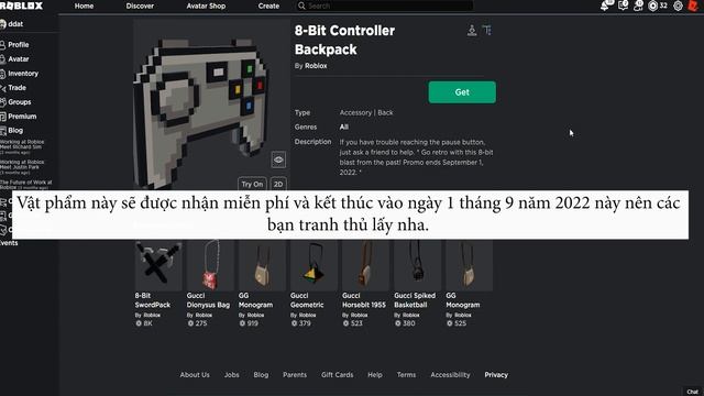 [FREE ITEM] Cách lấy 8-BIT CONTROLLER BACKPACK | Đạt Còi Official - Roblox смотреть онлайн