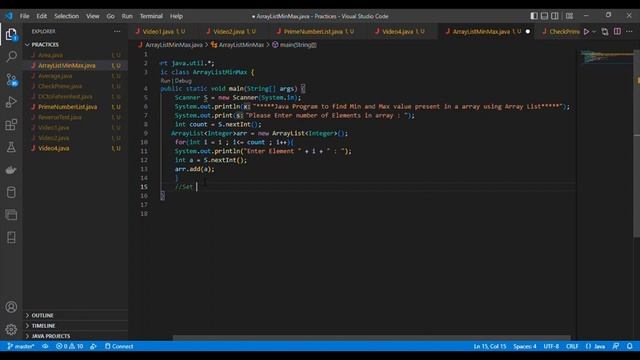 Java Program To Find Minimum and Maximum value present in an array Using ArrayList смотреть онлайн