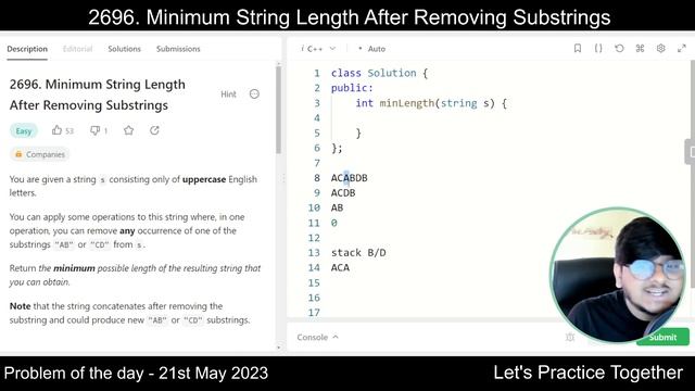 2696. Minimum String Length After Removing Substrings | Leetcode weekly contest 346 | Let's Practic смотреть онлайн