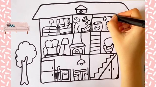 How to draw a house with rooms: bathroom, dressing room, bedroom, living room, kitchen! Step by Ste смотреть онлайн