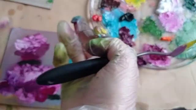 Пионы бордовые.Пишем цветы мастихином смотреть онлайн
