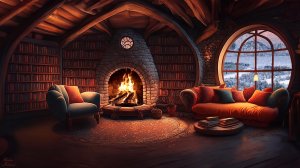 ? Усните за 3 минуты под шум вьюги и метели в библиотеке с камином ❄️ Звук костра и вьюга для сна