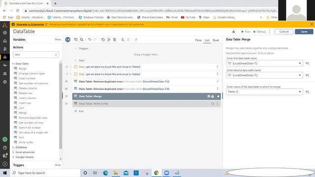 Automation 360 Data Table(Join,Merge,Get total column & row,write to file,Remove duplicate)session смотреть онлайн