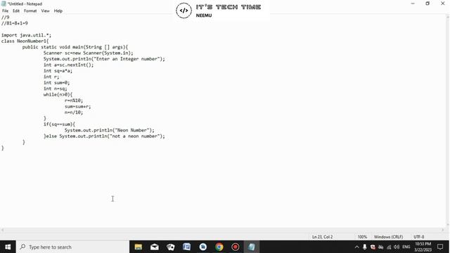 Java program to check whether the input number is a Neon Number or not | It's Tech Time смотреть онлайн