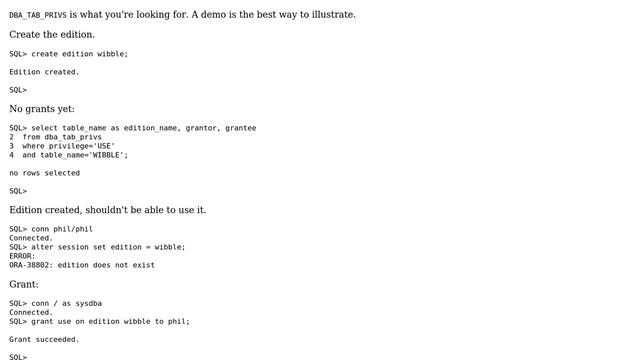 Databases: How can I list Oracle editions granted? смотреть онлайн