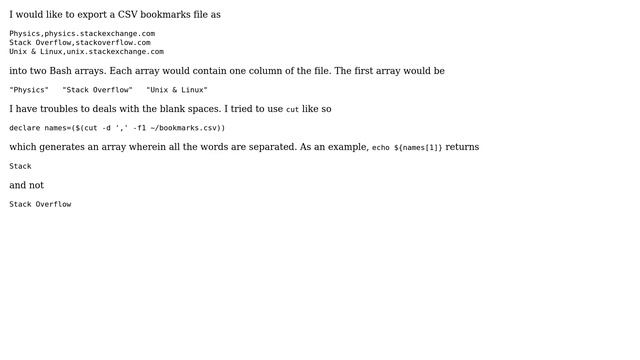 Unix & Linux: Extract CSV column containing blank space to Bash array смотреть онлайн