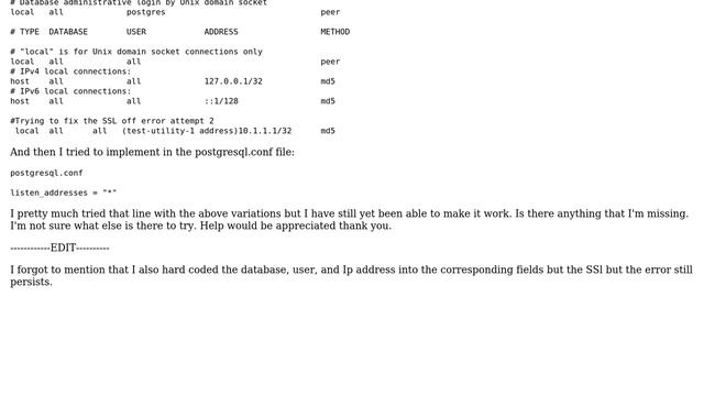 Databases: No pg_hba.conf entry for host "10.1.1.91", user "user" database "testing", SSL off смотреть онлайн