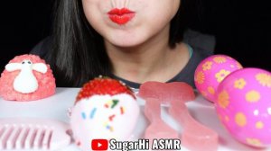 ASMR MOST POPULAR PINK FOOD, EDIBLE COMBS, EASTER EGG, KOHAKUTO, CHOCOLATE STRAWBERRY, MUKBANG, 먹방