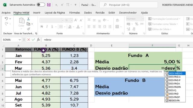 DESVIO PADRÃO no EXCEL RISCO | MÉDIA e DESVIO PADRÃO NO EXCEL RISCO e RETORNO no EXCEL FÓRMULAS смотреть онлайн