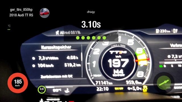 Audi TT RS DAZA TTE855 900hp 70-280km/h 100-200 MTR Performance смотреть онлайн