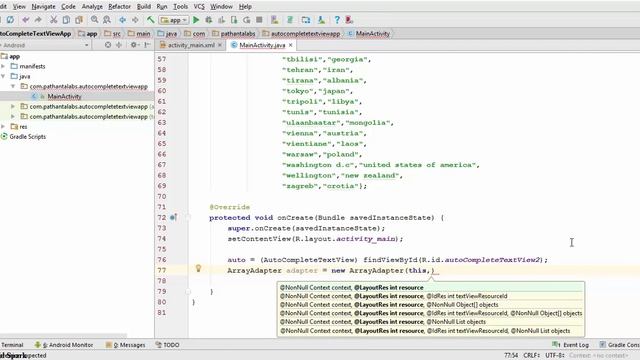 AutoCompleteTextView added with String Array in Android смотреть онлайн