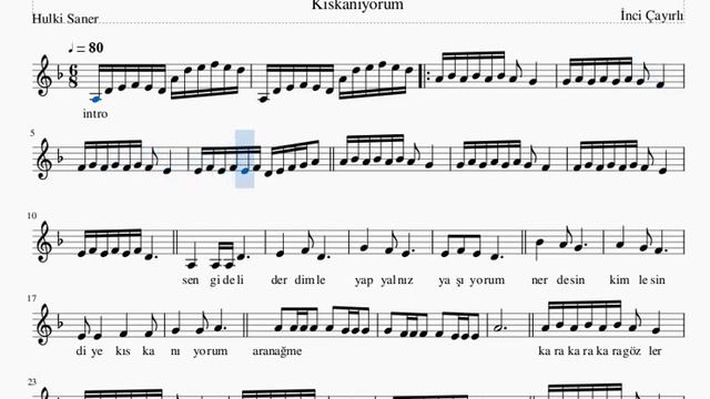 Kara Kara Gözler -Kıskanıyorum -  İnci Çayırlı-Keman Notaları