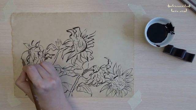 Скетч | Рисование тушью | Ink painting | Рисую кистью + пуантилизм | Sketch | I draw sunflowers смотреть онлайн