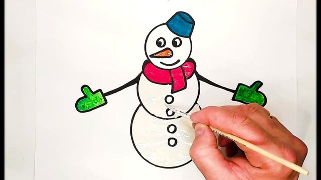 Как нарисовать Снеговика / Раскраска Снеговик /Рисуем красками Снеговика/Раскраски малышам/Глиттеро смотреть онлайн