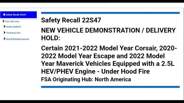 22S47 2.5L PEV PHEV - ESCAPE, CORSAIR, MAVERIC POSSIBLE ENGINE FIRE - Modification First смотреть онлайн