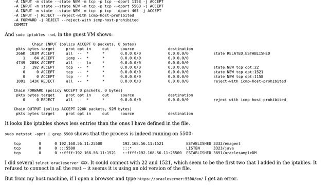 I opened a port with iptables but the connection to Oracle on port 5500 still doesn't work смотреть онлайн