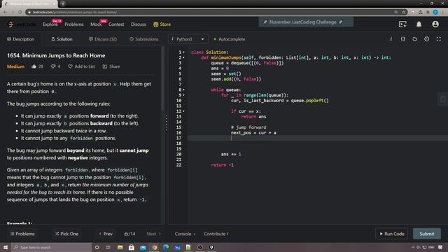 LeetCode 1654. Minimum Jumps to Reach Home смотреть онлайн