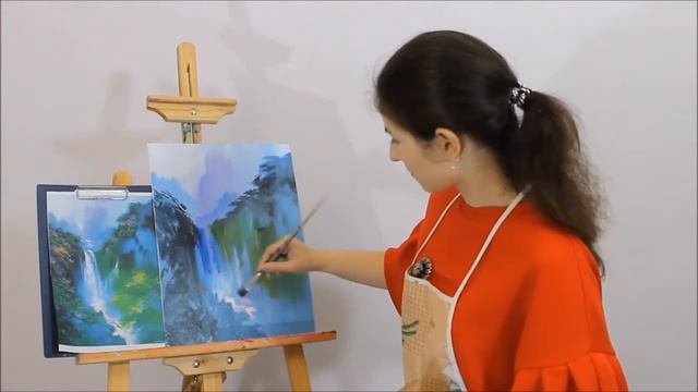 Картина маслом за 10 минут. Как нарисовать водопад? смотреть онлайн