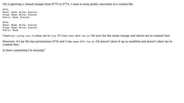 Git doesn't pickup chmod change from 0775 to 0774 смотреть онлайн