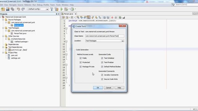 NetBeans 7.0 - Generate JUnit tests смотреть онлайн