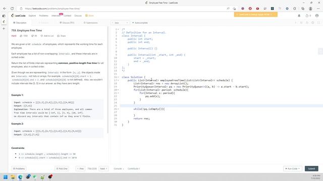 LeetCode 759 | Employee Free Time | PriorityQueue | Java смотреть онлайн