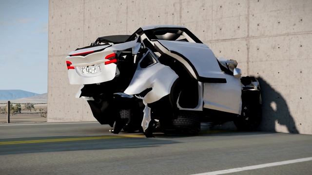 Tesla Model X Plaid vs Wall vs Concrete Barrier vs Stone and other. Crash Test BeamNG Drive смотреть онлайн