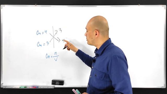 Соотношение молярных концентраций двух растворов 4:3, а их общий объём 35 литров. Найдите объём (l)