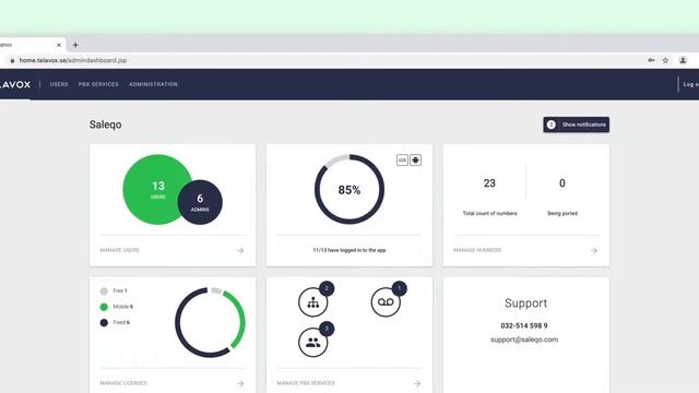 Telavox - Portail Admin - Se connecter et vue d'ensemble (Statistique) смотреть онлайн