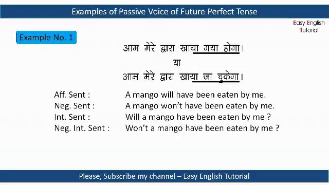 Structure of Passive Voice of Future Perfect Tense with Hindi examples by Easy English Tutorial смотреть онлайн