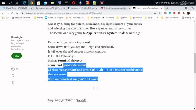 CentOS7 on VirtualBox Terminal Shortcut and Enable Network Part3 смотреть онлайн