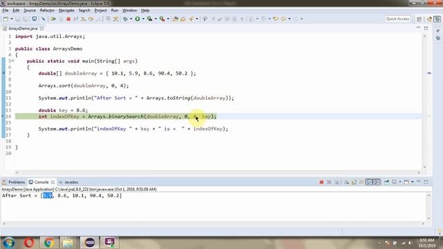 How to use binarySearch(double[] a, int fromIndex, int toIndex, double key) method of Arrays Class? смотреть онлайн