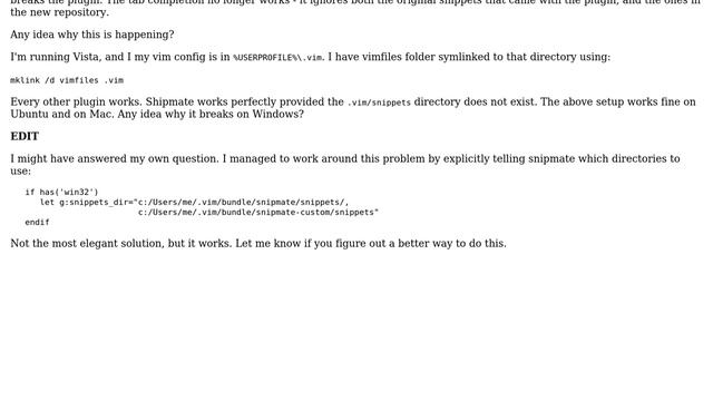 Snipmate + Pathogen + Git - Custom Snippets don't work on Windows смотреть онлайн