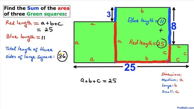 Find the Total Area of the 3 Green Squares | Step-by-Step Explanation смотреть онлайн