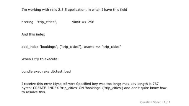 MySQL : Mysql::Error: Specified key was too long; max key length is 767 bytes: CREATE INDEX смотреть онлайн