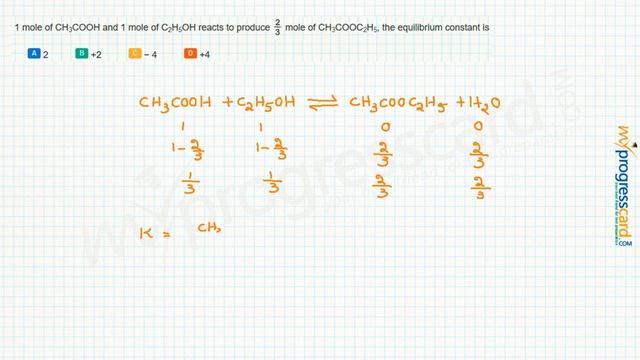 1 mole of CH3COOH and 1 mole of C2H5OH reacts to produce mole of CH3COOC2H5, смотреть онлайн