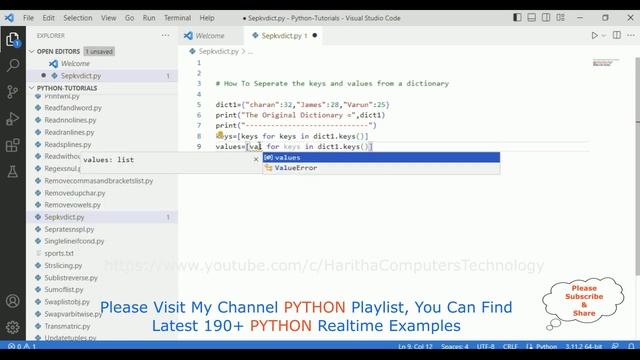 #193 Python Full Course Split the Dictionary Keys and Values смотреть онлайн