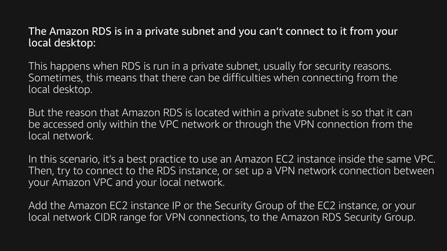How can I troubleshoot connectivity to an RDS instance that uses a public/private subnet of a VPC? смотреть онлайн