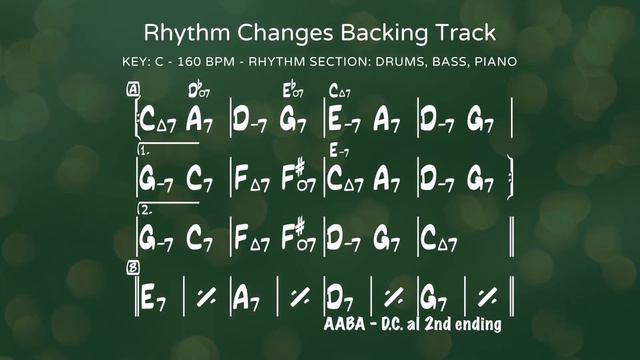 C Rhythm Changes Backing Track - 160 Bpm