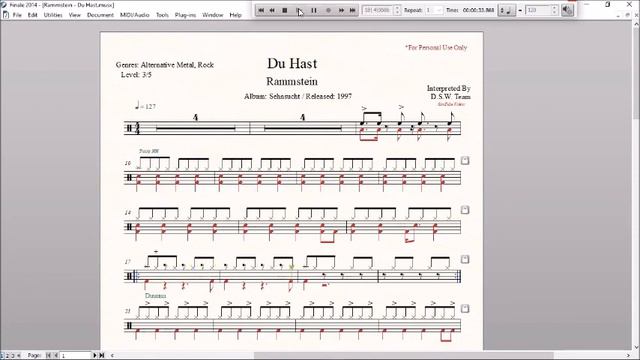 Drum Score - Rammstein - Du Hast (sample) смотреть онлайн