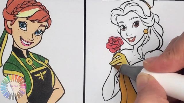 DISNEY PRINCESSES PRINCES Coloring Page ARIEL ERIC ANNA KRISTOFF BELLE ADAM Coloring Book In Marker смотреть онлайн