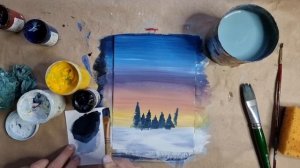 СНЕЖНЫЕ ЕЛИ |Очень простой пейзаж гуашью❄ Как мы любим такие зимы!