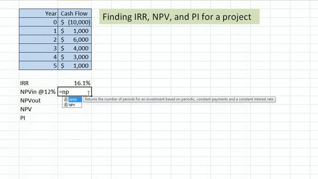 IRR, NPV, and PI for a project in Excel смотреть онлайн