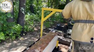 Шинная бензиновая пилорама PilaTex 7л.с. Испытание на сосне диаметром 27см.