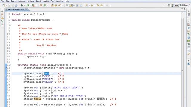STACK POP METHOD EXAMPLE IN JAVA DEMO смотреть онлайн