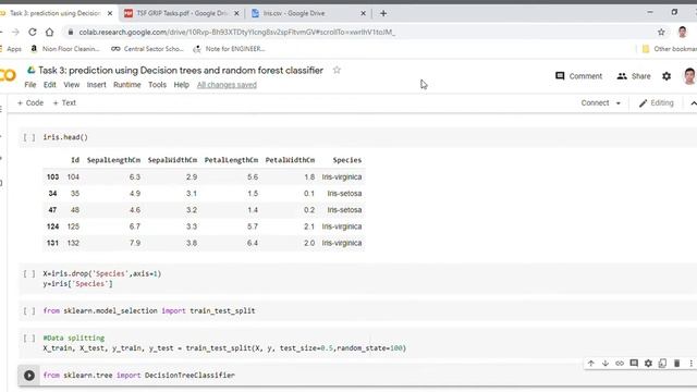 Task 3 prediction using Decision trees and random forest classifier Colaboratory Google Chrome смотреть онлайн